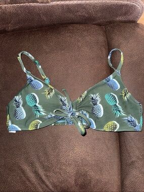 Aerie Pineapple Print Bikini Top in Olive Green